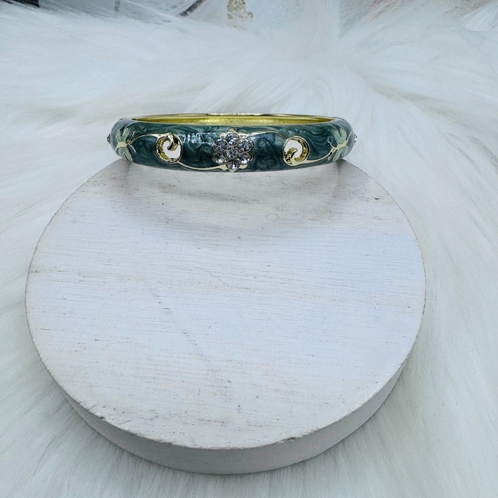 Gray Flower Enamel Cloisonne Bracelet Bangle Thick Style - Picture 3 of 7